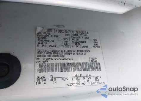 2003 Ford Expedition Eddie Bauer from USA, damaged, VIN 1FMFU17L73LA69030